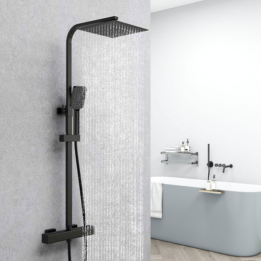 AICA Colonna doccia con miscelatore termostatico, rubinetto doccia 29x4.5cm, soffione doccia quadrato 25x25cm in acciaio inox nero