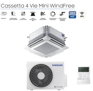 Condizionatore Cassetta 4 Vie Samsung Mini WindFree 9000 Btu AC026RNNDKG R-32 Wi-Fi Optional Con Pannello e Comando a Filo