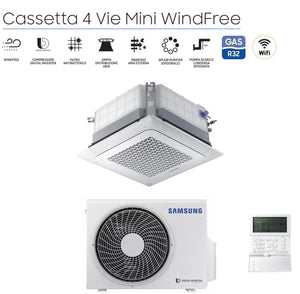 Condizionatore Cassetta 4 Vie Samsung Mini WindFree 9000 Btu AC026RNNDKG R-32 Wi-Fi Optional Con Pannello e Comando a Filo