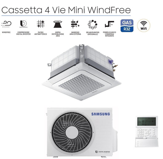 Condizionatore Cassetta 4 Vie Samsung Mini WindFree 9000 Btu AC026RNNDKG R-32 Wi-Fi Optional Con Pannello e Comando a Filo