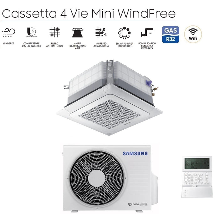 Condizionatore Cassetta 4 Vie Samsung Mini WindFree 9000 Btu AC026RNNDKG R-32 Wi-Fi Optional Con Pannello e Comando a Filo