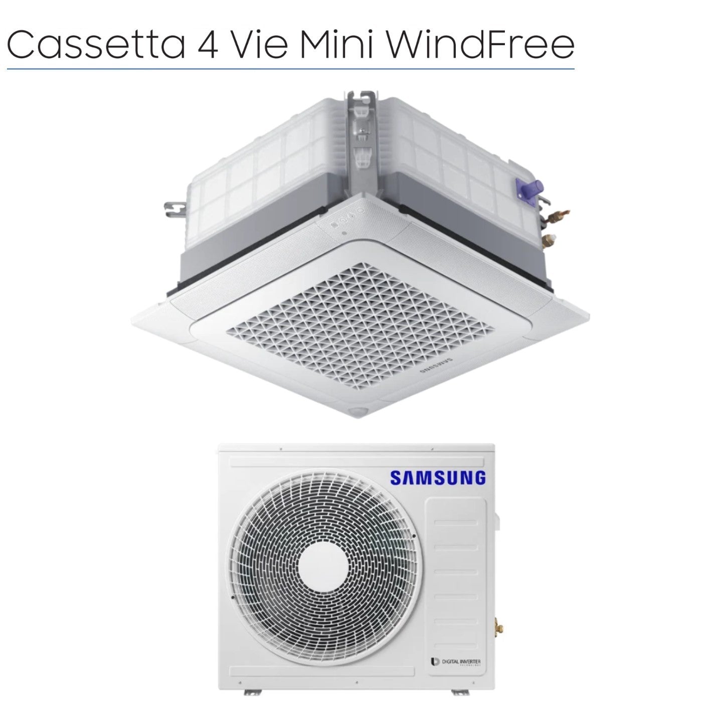 Climatizzatore Condizionatore Samsung Mini Cassetta 4 Vie Windfree 24000 Btu AC071RNNDKG R-32 Wi-Fi Optional con Pannello Incluso
