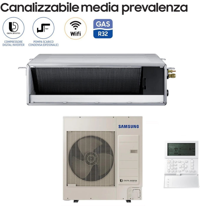 Climatizzatore Condizionatore Samsung Inverter Canalizzato Canalizzabile Media Prevalenza 36000 Btu AC100RNMDKG/EU Trifase R-32 Classe A+/A+ Con Comando a Filo Incluso - Novità