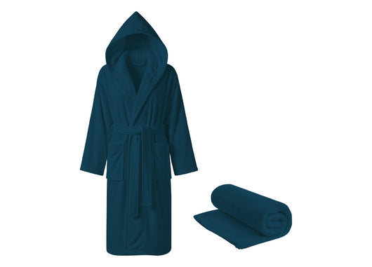 Accappatoio Con Cappuccio In Morbida Spugna Mod. Sophie Tinta Unita - XXXL - Petrolio