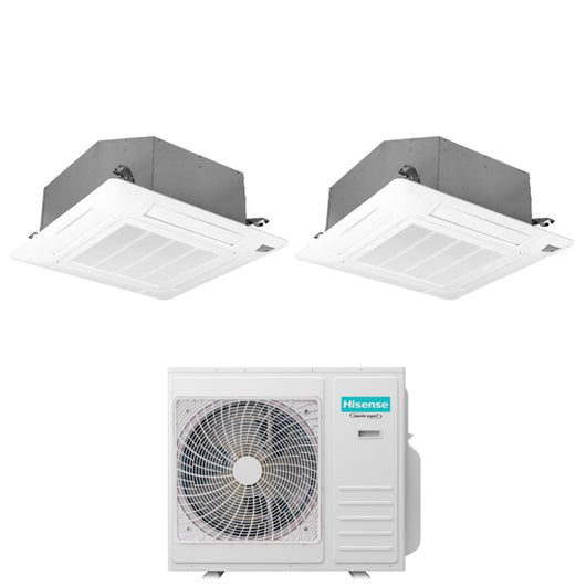 Climatizzatore Condizionatore Hisense Dual Split Inverter a Cassetta 12+18 con 4AMW105U4RAA R-32 Wi-Fi Optional 12000+18000 con Telecomando e Pannello Incluso