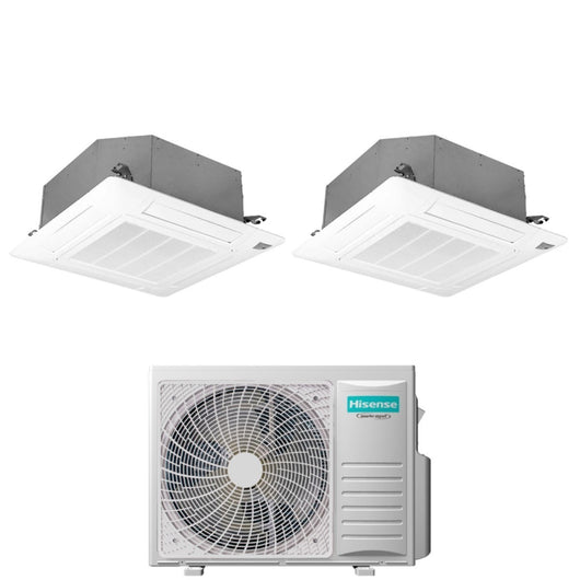 Climatizzatore Condizionatore Hisense Dual Split Inverter a Cassetta 18+18 con 3AMW72U4RJC R-32 Wi-Fi Optional 18000+18000 con Telecomando e Pannello Incluso
