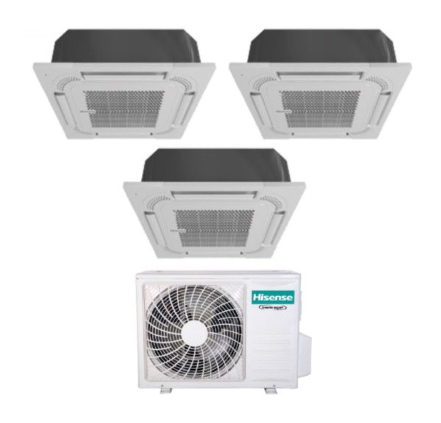 Climatizzatore Condizionatore Hisense Trial Split Inverter a Cassetta 9+9+12 con 3AMW72U4RJC R-32 Wi-Fi Optional 9000+9000+12000 con Telecomando e Pannello Incluso