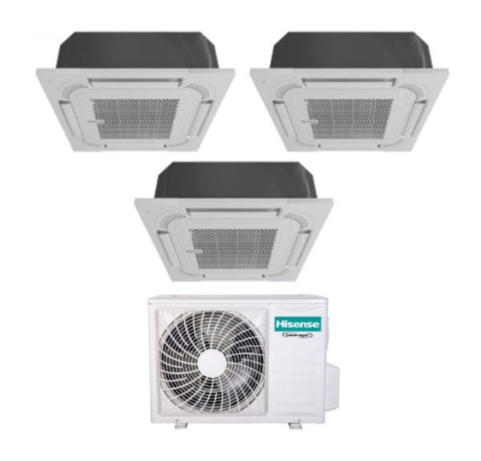 Climatizzatore Condizionatore Hisense Trial Split Inverter a Cassetta 9+9+12 con 3AMW72U4RJC R-32 Wi-Fi Optional 9000+9000+12000 con Telecomando e Pannello Incluso