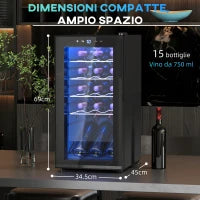 Cantinetta Vino Frigo per 15 Bottiglie, Capacità 44L, con Controllo Temperatura e Ripiani Regolabili, Nero