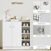 Armadio Scarpiera Bianca Salvaspazio e Moderna in Legno per 12 Paia di Scarpe, 4 Ripiani Aperti, 83 x 30 x 90cm, Bianca