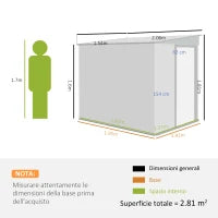 Capanno Attrezzi in Metallo 1.5x2m con Base, Porta Scorrevole e Tetto Inclinato, Grigio Scuro