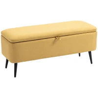 Panca Fondo Letto con Spazio Contenitore e Rivestimento in Poliestere Giallo, 101x38.5x44.5 cm