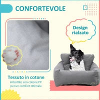 Seggiolino Auto per Cani Piccoli Sfoderabile e Lavabile con Cinghie di Sicurezza, Grigio Scuro