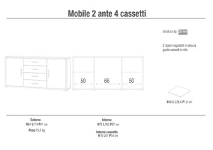 Mobile 2 Ante 4 Cassetti 174x84x41 cm Ossido Bianco