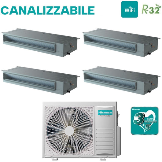 Climatizzatore Condizionatore Hisense Quadri Split Inverter Canalizzato Canalizzabile 9+9+9+12 con 4AMW81U4RJC R-32 Wi-Fi Optional 9000+9000+9000+12000 Con Telecomando di Serie