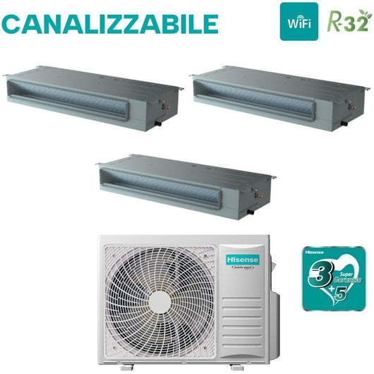 Climatizzatore Condizionatore Hisense Trial Split Inverter Canalizzato Canalizzabile 9+9+9 con 3AMW62U4RJC R-32 Wi-Fi Optional 9000+9000+9000 Con Telecomando di Serie