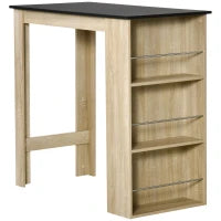 Tavolo da Bar, Tavolo Alto da Cucina, con 3 Mensole, 112L x 57P x 106H cm, Legno Naturale