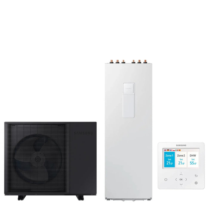 Pompa di Calore Aria-Acqua Splittata ClimateHub Samsung AE050CXYDEK/EU + Bollitore AE200CNWMEG/EU di 200 litri R290 Wi-Fi Integrato con Comando Incluso