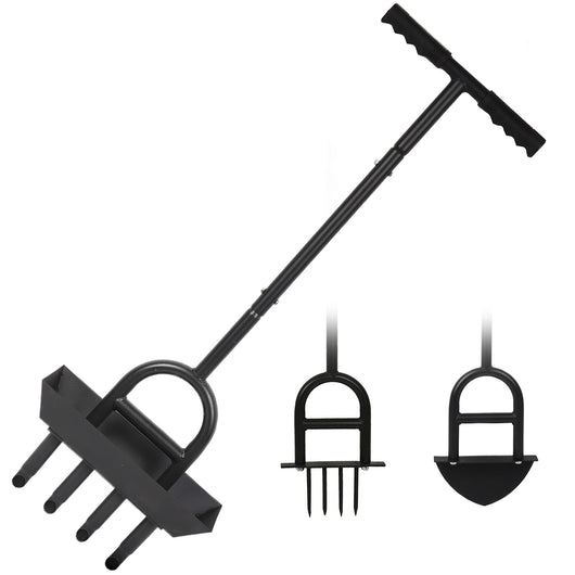 Aeroforge - Arieggiatore per Prato Manuale 3 in 1 con Aeratore a 4 Punte Pala a Mezzaluna e Carotaggio con Vassoio di Stoccaggio Nero
