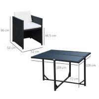 Set Mobili da Giardino 5pz Set Tavolo da Pranzo con 4 Sedie con Cuscini Combinabili a Rettangolo, Nero, 109x109x72 cm