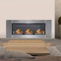 Caminetto a Bioetanolo da Parete in Acciaio Inossidabile Inodore con 3 Serbatoi 1.5LT, 136 x 14 x 54cm, Argento e Nero
