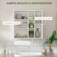 kleankin Armadietto Specchiera Bagno 2 Ante con Ripiani Aperti e Mensole Regolabili, 60x20x61cm, Bianco