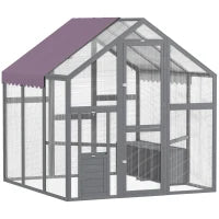 Recinto per Galline, Pollaio con Tetto Impermeabile, 2 Nidi, 2 Posatoi, per 6-8 Galline, 1.7 x 1.8 x 1.8 m, Grigio