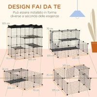 Recinto per Animali Domestici Modulabile e Multilivello con Rampa e 2 Porte in Acciaio e PP, 105x70x116 cm, Nero