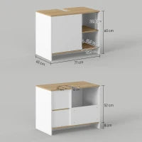kleankin Mobile Bagno Sottolavabo con Armadietto e 2 Mensole in Legno, 77x45x60 cm, Bianco e Legno