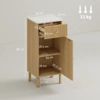 Mobiletto per bagno, con piano effetto marmo e cassetto 36 x 30 x 80 cm, Rovere