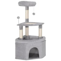 Albero tiragraffi per gatti con palo in sisal, piattaforma e rifugio, 49x49x114cm, Grigio chiaro