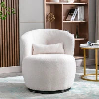 Poltrona Scrivania Girevole in Peluche Teddy con Cuscino Lombare, Base in Metallo Rotante a 360°, Portata 100 kg, 65x70x73 cm, Bianco