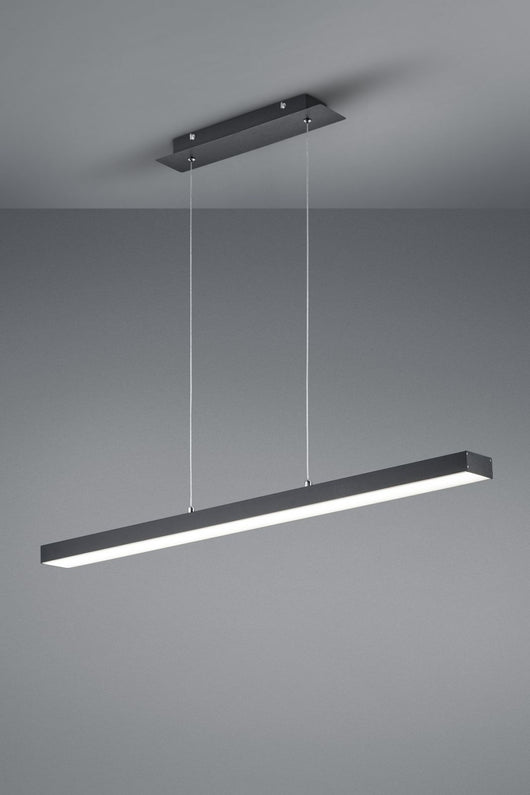 AGANO SOSPENSIONE LED RETTANGOLARE METALLO NERO SATINATO CON DIMMER A SCATTO INTERRUTTORE 4 INTENSITA' E VARIAZIONE LUCE CALDA-FREDDA CON TOUCH L.100CM, H.150CM