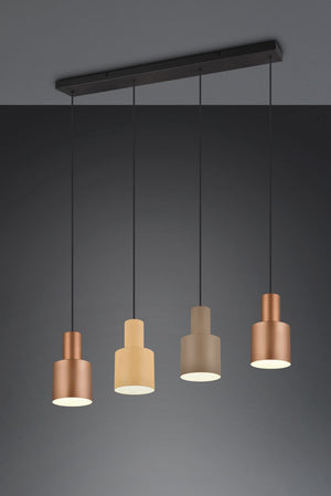 AGUDO SOSPENSIONE 4 DIFFUSORI METALLO MULTICOLOR L. 87CM D.12CM ATTACCO E27