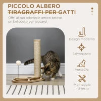 Tiragraffi per Gatti 4kg max in Truciolato e Iuta con Palline da Gioco Incluse, 35x23x40 cm, color Rovere