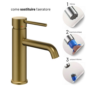 Miscelatore monocomando jazz per lavabo installazione rapida *** finitura- oro matt satinato, confezione 1