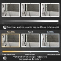 Armadietto a Specchio d Bagno con Luci LED e Ripiani Regolabili, in Vetro e Alluminio, 80x12.8x60 cm, Nero