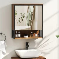 Mobiletto con Specchio Sospeso da Bagno in MDF, Truciolato, 56x20x65 cm, Marrone
