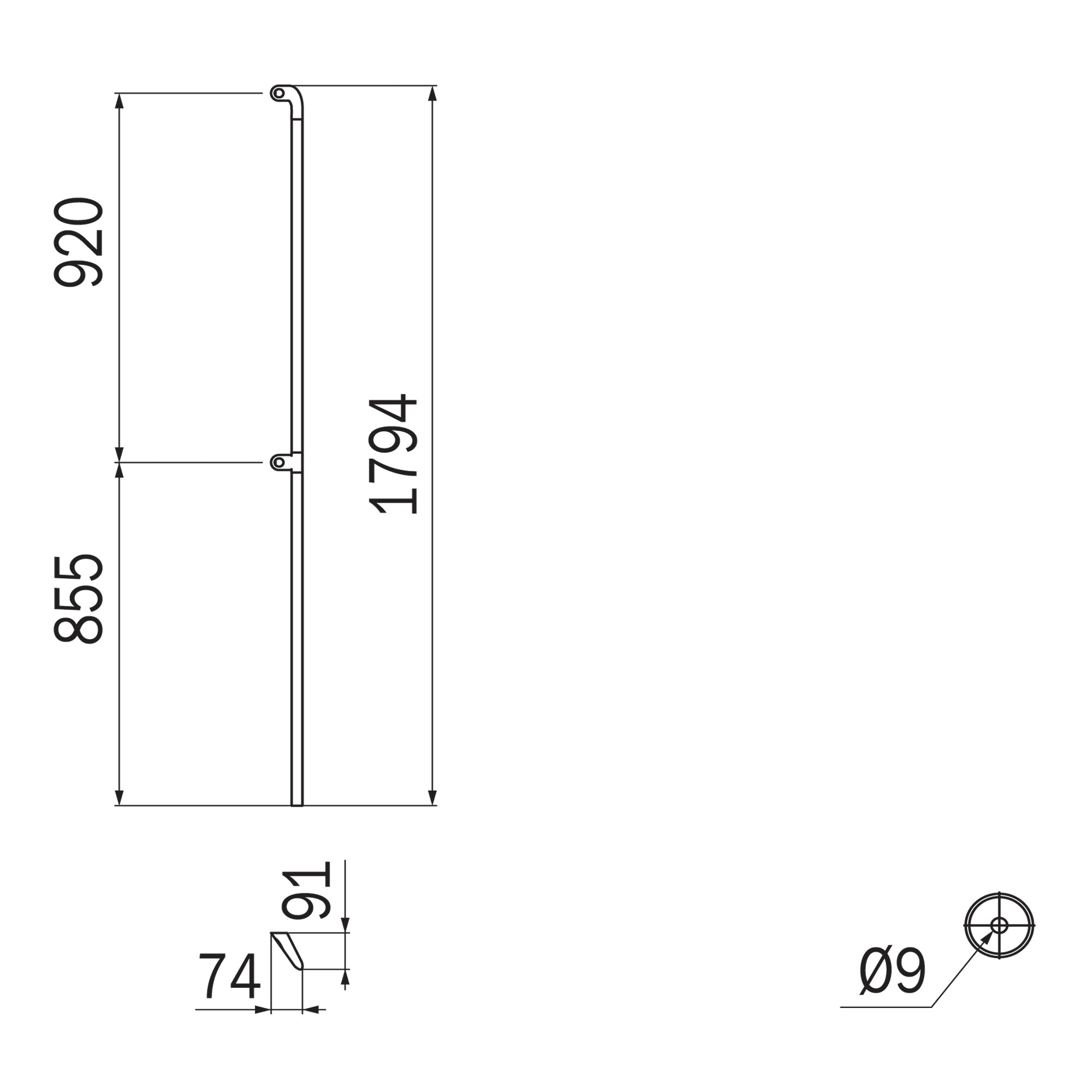 Inda - Sostegno di sicurezza verticale L.180 cm sinistro cromo lucido