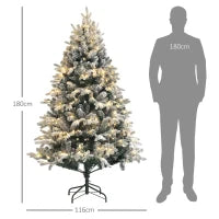 Albero di Natale Artificiale 180cm con 793 Rami, Luci LED e Rami Innevati, Verde