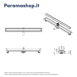 Canalina doccia in acciaio inox 90cm piastrellabile 