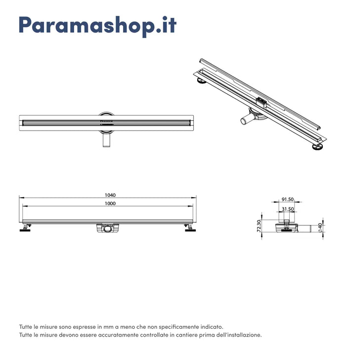 Canalina doccia 100cm in acciaio inox 