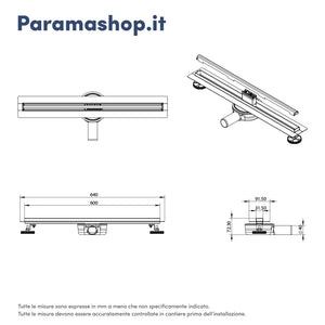 Canalina doccia 60 cm  ultraslim in acciaio inox