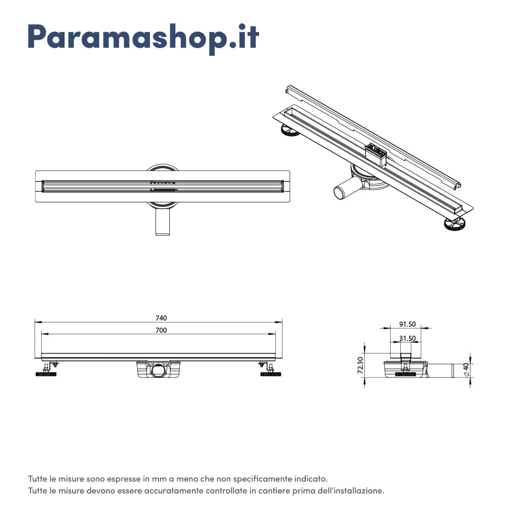 Canalina doccia 70cm in acciaio inox