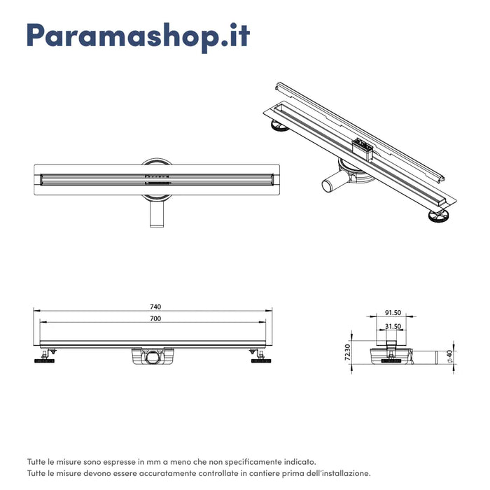 Canalina doccia 70cm in acciaio inox