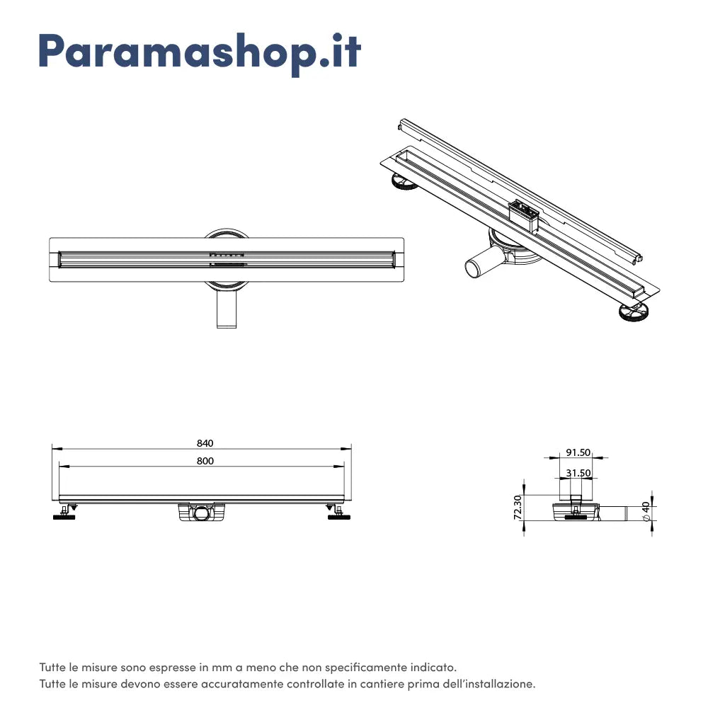 Canalina doccia 80cm in acciaio inox