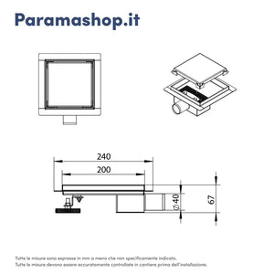 Canalina di scarico quadrata a doppia installazione 20cm