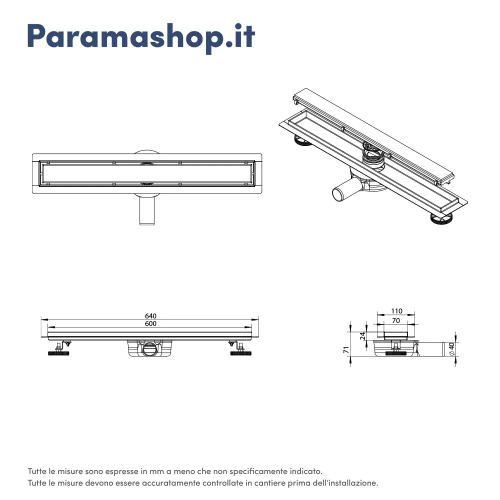 Canalina doccia acciaio inox 60 cm cover in vetro bianco