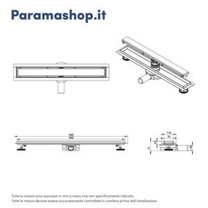 Canalina doccia acciaio inox 80 cm cover in vetro nero