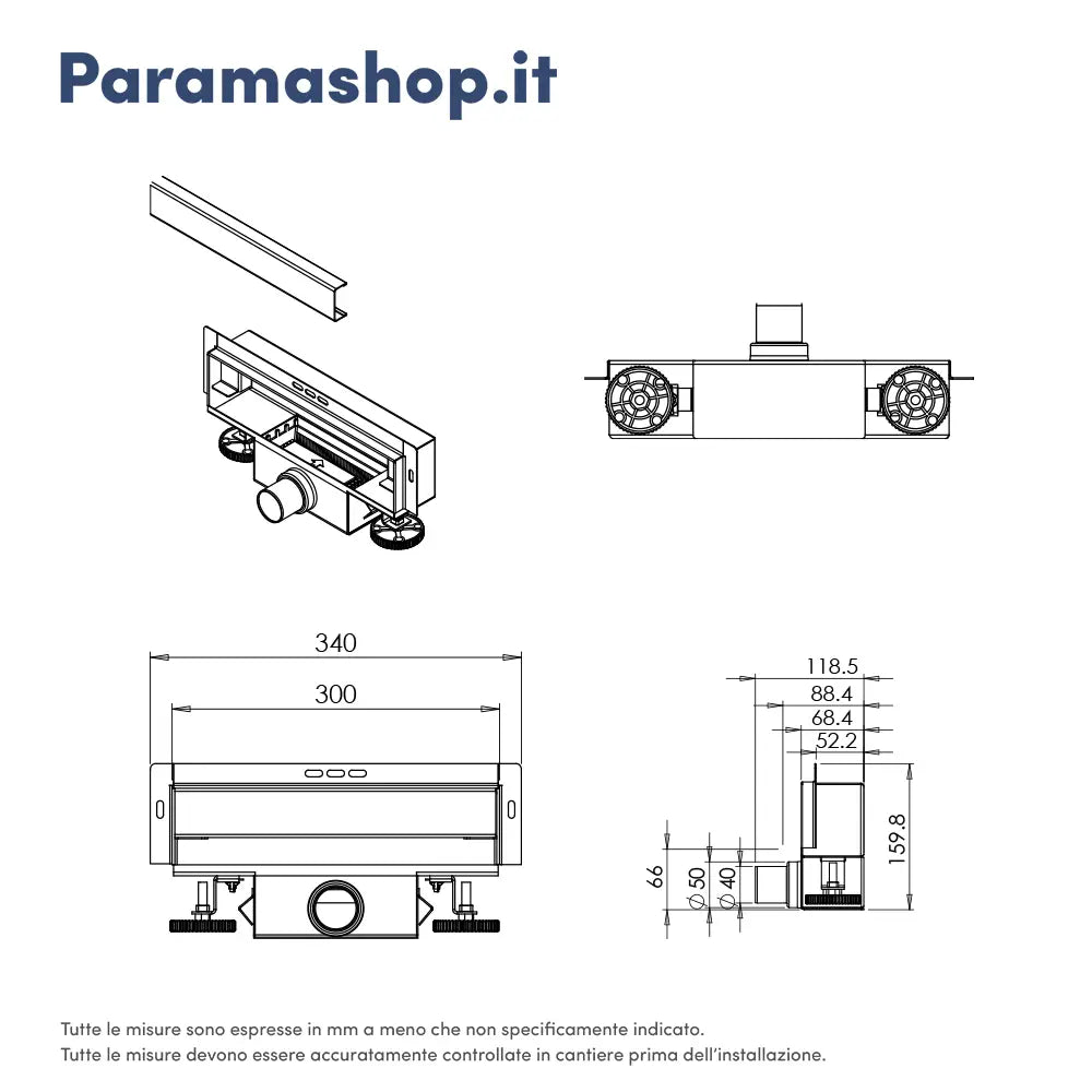 Canalina doccia con scarico a muro 30 cm con cover cromata